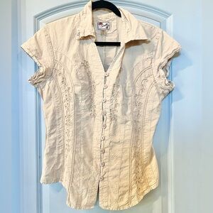 Scully Short Sleeve Peruvian Catina Embroidered Western Button Top Sz Large
